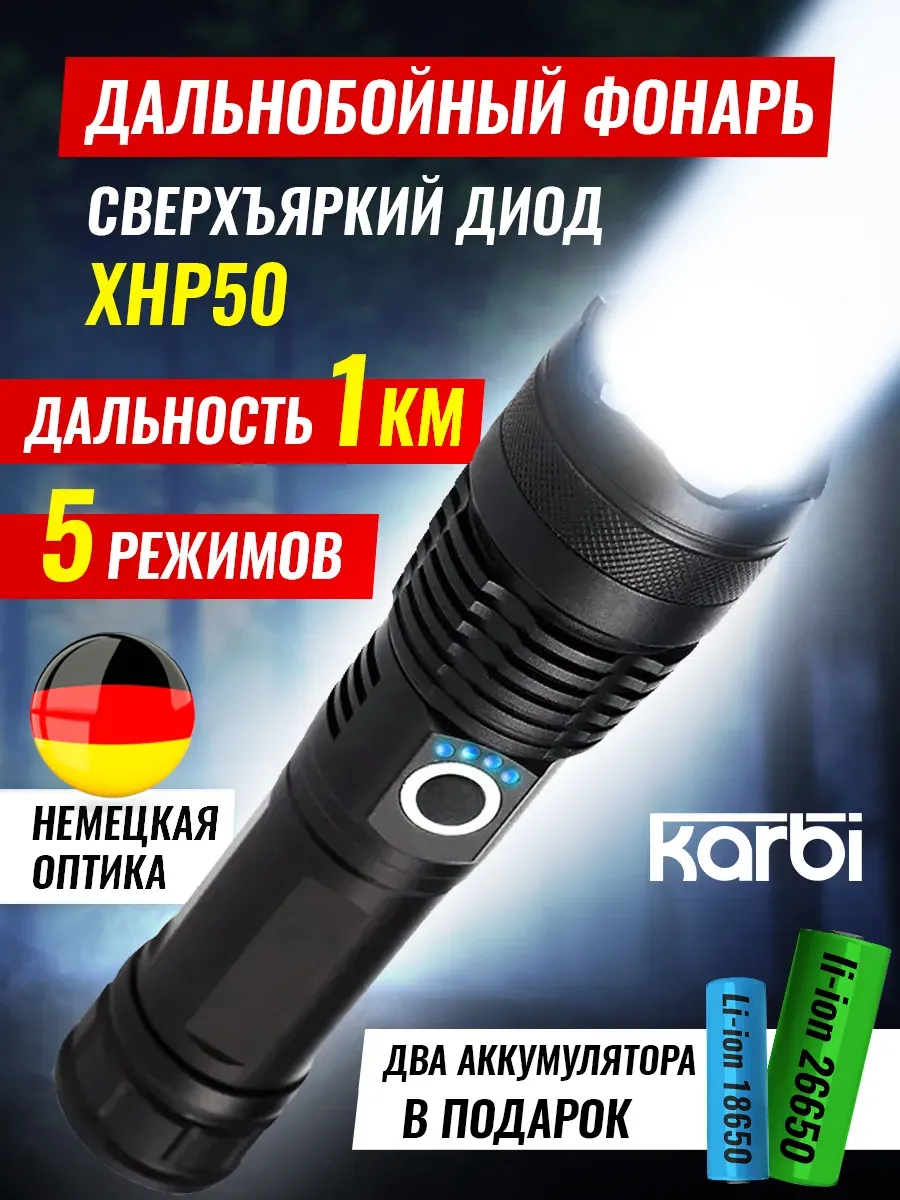 Фонарь аккумуляторный на лазерном светодиоде