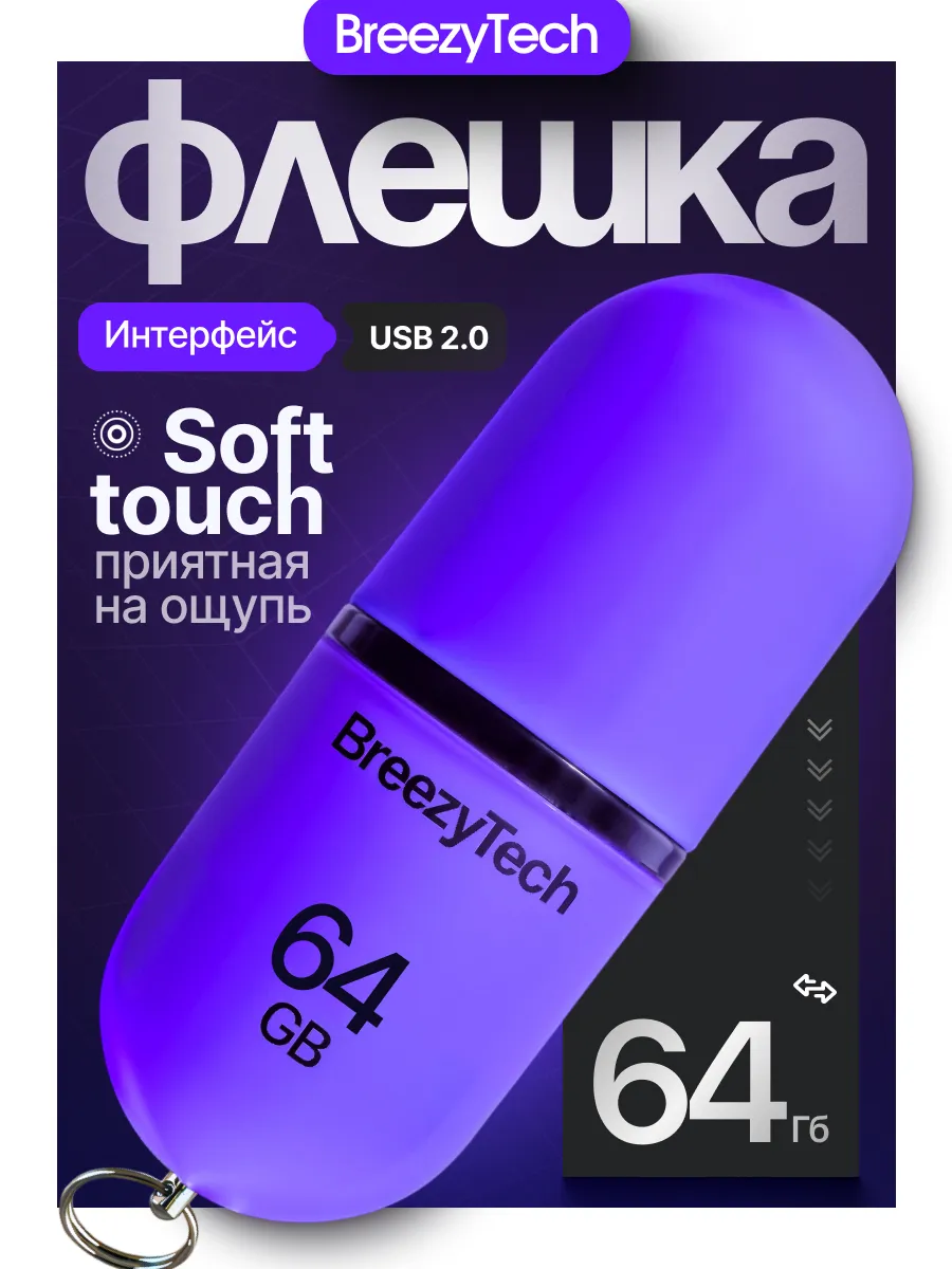 Флешка 64 гб для компьютера и музыки USB 2.0 с колпачком