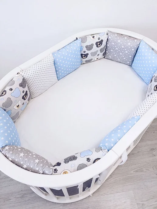 BABYTEX5 Бортик в кроватку для новорожденных 240*30 см - серо-розовый, голубой, фото 2