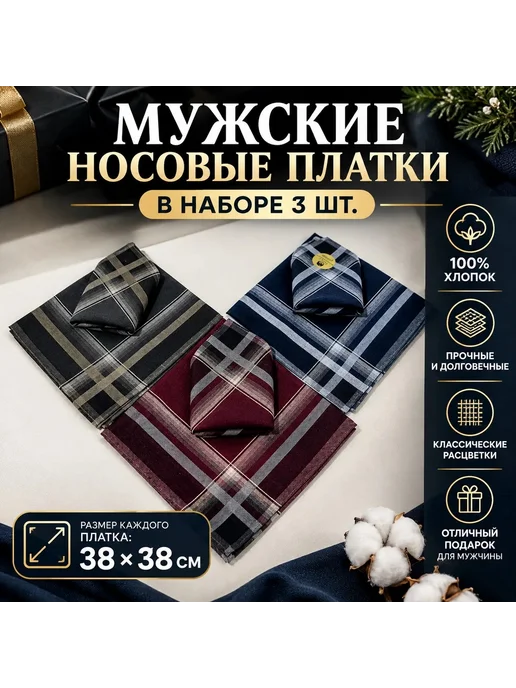 Дримфэмили Носовые платки мужские 3 шт, 3 шт, фото 4