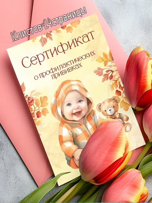 сертификат прививок для детей, желтый, фото 2