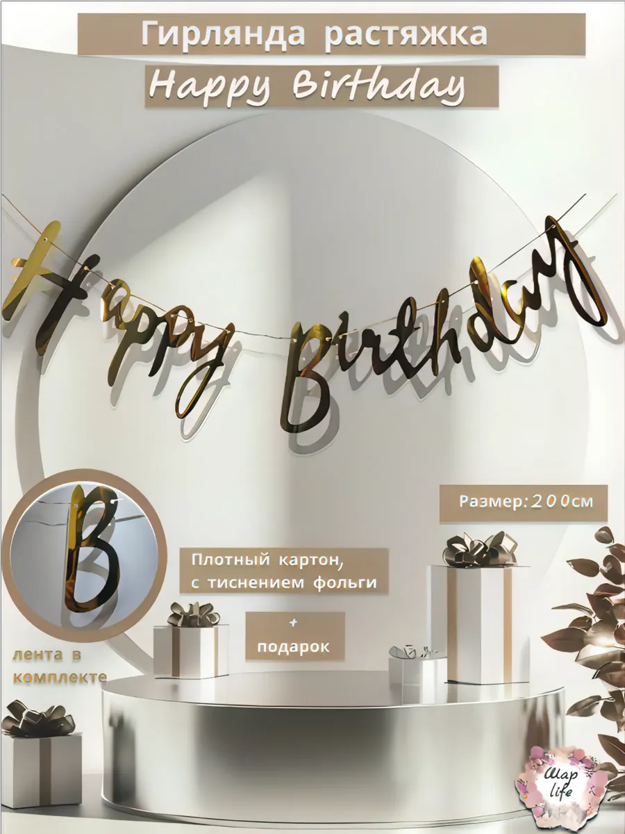 Гирлянда Happy Birthday золото
