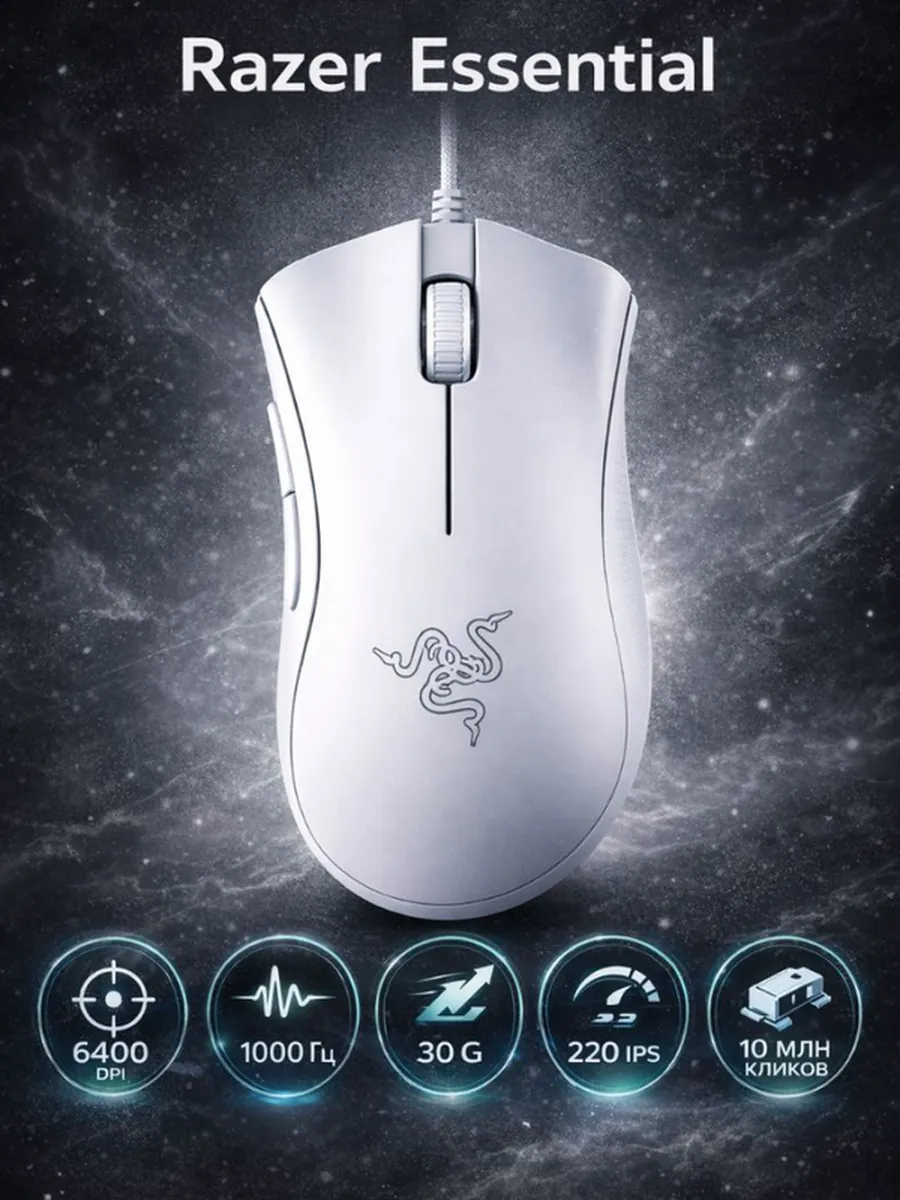 Razer белая игровая мышь DeathAdder Essential USB