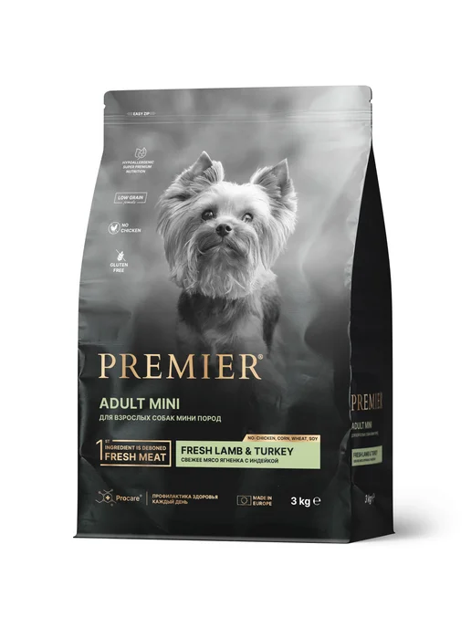 Сухой корм PREMIER Собакам для собак, взрослые, мелкие, индейка, ягненок, 3 кг