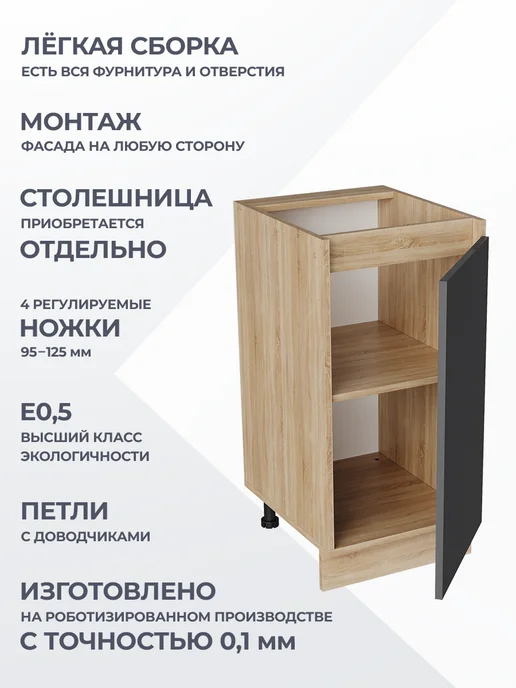 КРАФТМЕБЕЛЬ Напольный шкаф 40см Графит Н400 в кухонный гарнитур, серый, фото 2