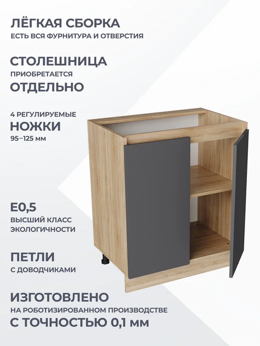 КРАФТМЕБЕЛЬ Кухонный шкаф под мойку 70см Графит Н700, Кухонный шкаф под мойку, фото 2