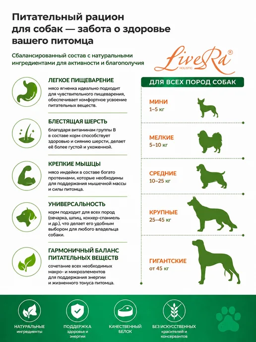 Сухой корм Livera Rice для собак, взрослые, ягненок, 0,7 кг, фото 2