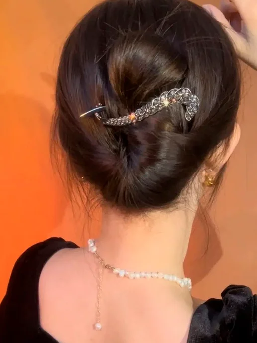 Women.Fashion Заколка-банан для волос пучка со стразами, черный, фото 4