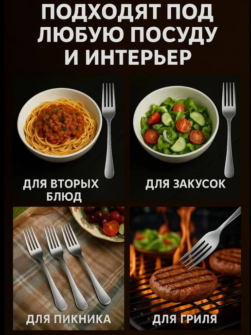 Вилки столовые 6 штук нержавейка красивые острые, вариант, фото 6