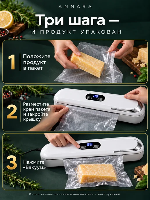ANNARA Вакууматор для продуктов с запайкой и пакетами, белый, фото 4