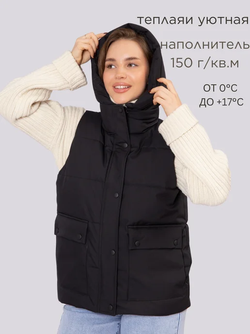 KEILY MODA Жилетка утепленная стеганая с капюшоном, черный, фото 4