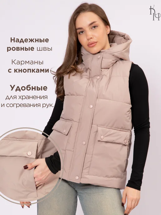 KEILY MODA Жилетка утепленная стеганая с капюшоном, коричневый, фото 2