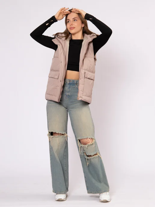 KEILY MODA Жилетка утепленная стеганая с капюшоном, коричневый, фото 5