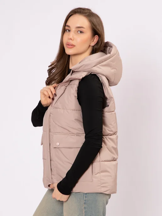 KEILY MODA Жилетка утепленная стеганая с капюшоном, коричневый, фото 6