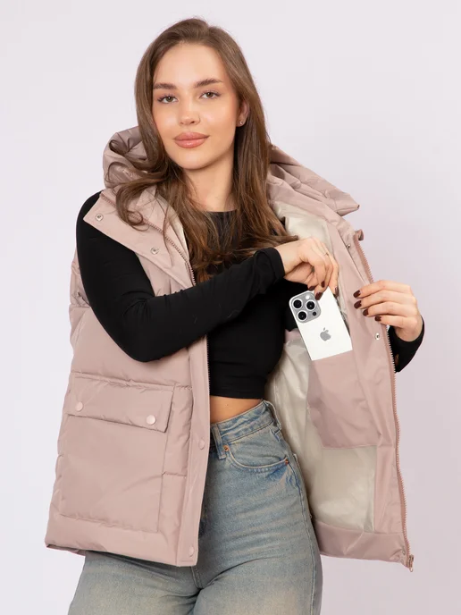 KEILY MODA Жилетка утепленная стеганая с капюшоном, коричневый, фото 7