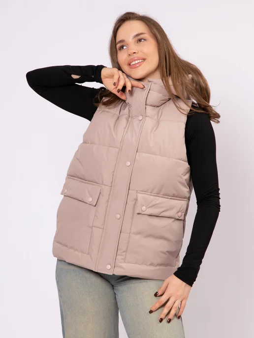 KEILY MODA Жилетка утепленная стеганая с капюшоном, коричневый, фото 8