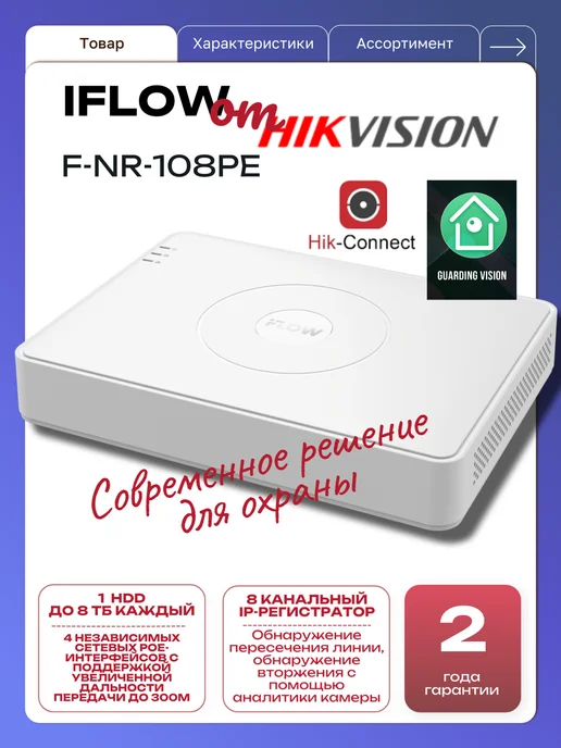 iFlow IP-Видеорегистратор F-NR-108PE (DS-N208P), белый