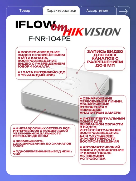 iFlow Видеорегистратор видеонаблюдения F-NR-104PE (DS-N204P), белый, фото 2