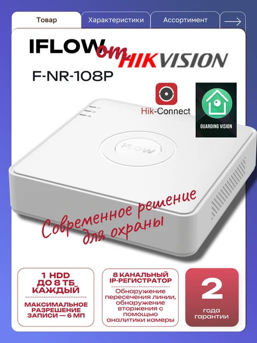 iFlow Видеорегистратор для камеры видеонаблюдения F-NR-108P, белый