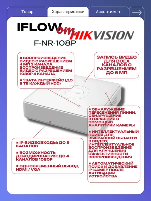 iFlow Видеорегистратор для камеры видеонаблюдения F-NR-108P, белый, фото 2