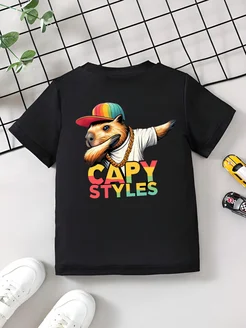 Футболка детская с принтом капибара "CAPY STYLES" 310054666 купить за 612 ₽ в интернет-магазине Wildberries