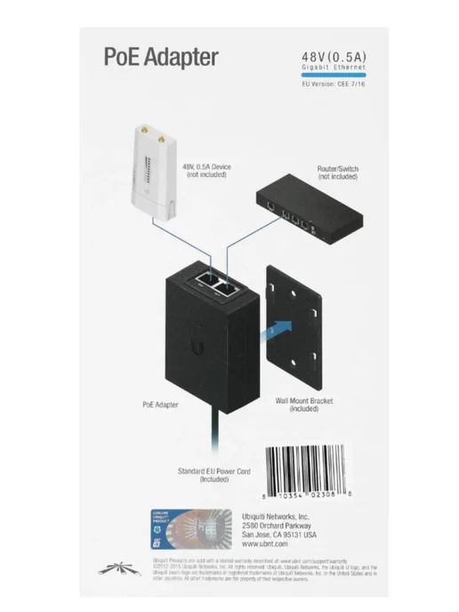 Ubiquiti Инжектор PoE POE-48-24W-G 10 100 1000BASE-T, черный
