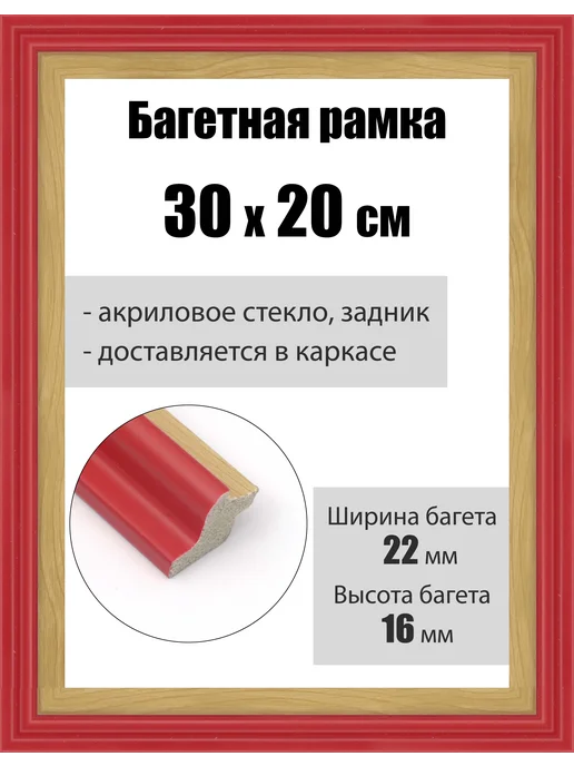 Кинешемская рамочка Рамка багетная для картин со стеклом 30 x 20 см, РБ-163, 30x20 см