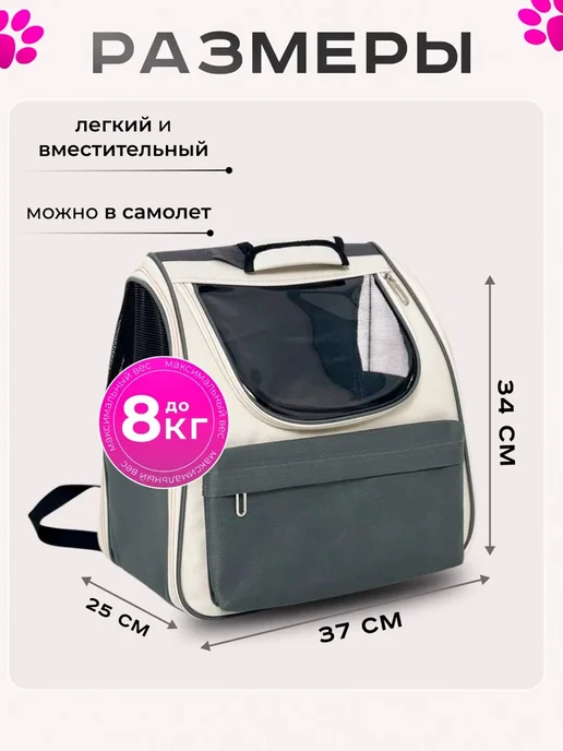 КОТОСУМКА Переноска рюкзак для кошек и собак, серый, фото 3