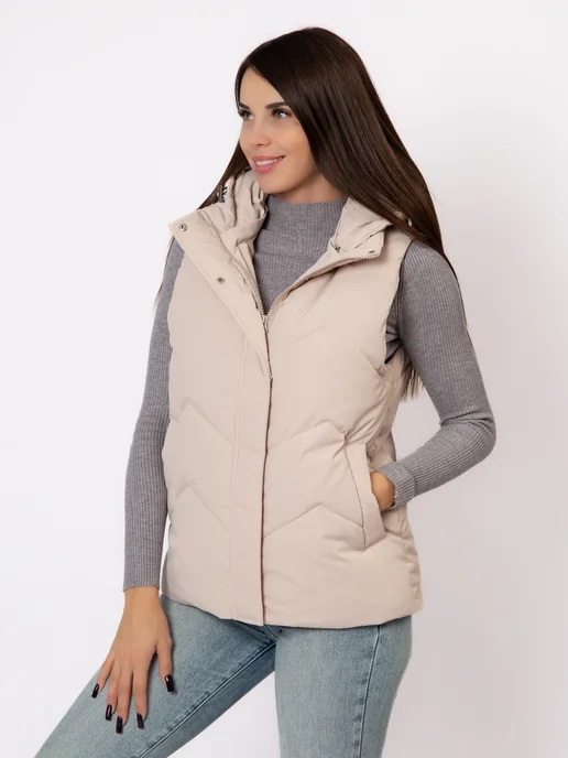 KEILY MODA Жилетка утепленная стеганая с капюшоном, бежевый, фото 2