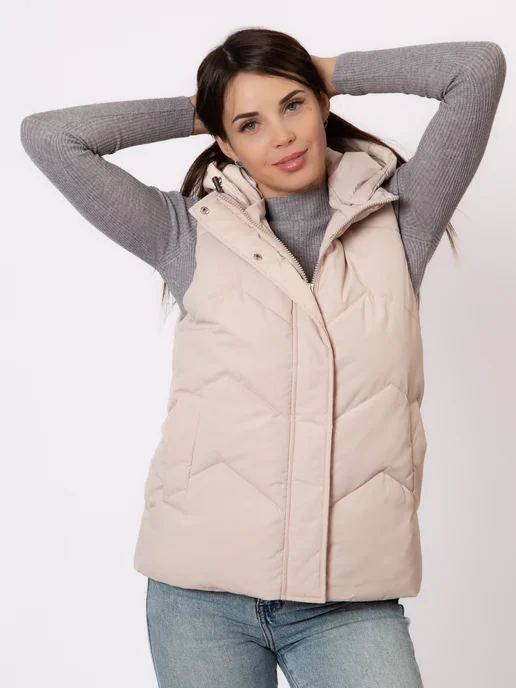 KEILY MODA Жилетка утепленная стеганая с капюшоном, бежевый, фото 4