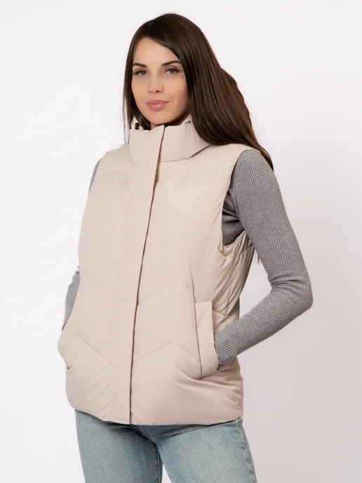 KEILY MODA Жилетка утепленная стеганая с капюшоном, бежевый, фото 7