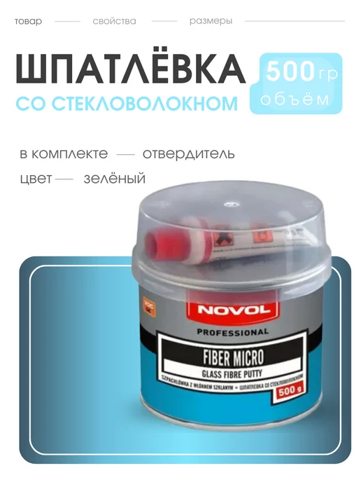 NOVOL Шпатлевка FIBER MICRO с мелким стекловолокном (1 кг), 500 г