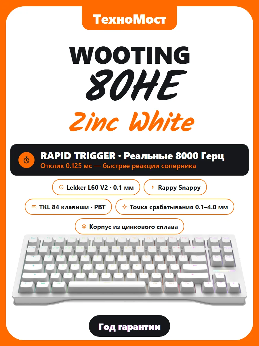 Игровая клавиатура Wooting 80HE ZINC WHITE v2 Wooting 310626053