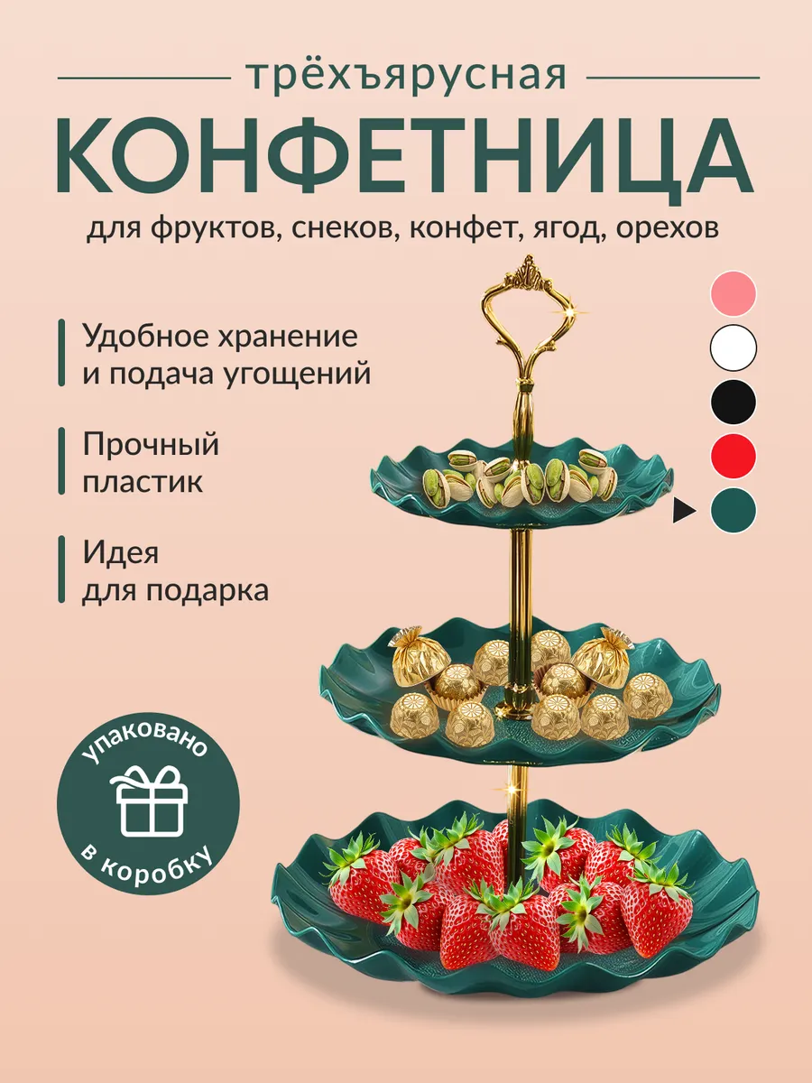Фруктовница зелёная этажерка трёхъярусная конфетница
