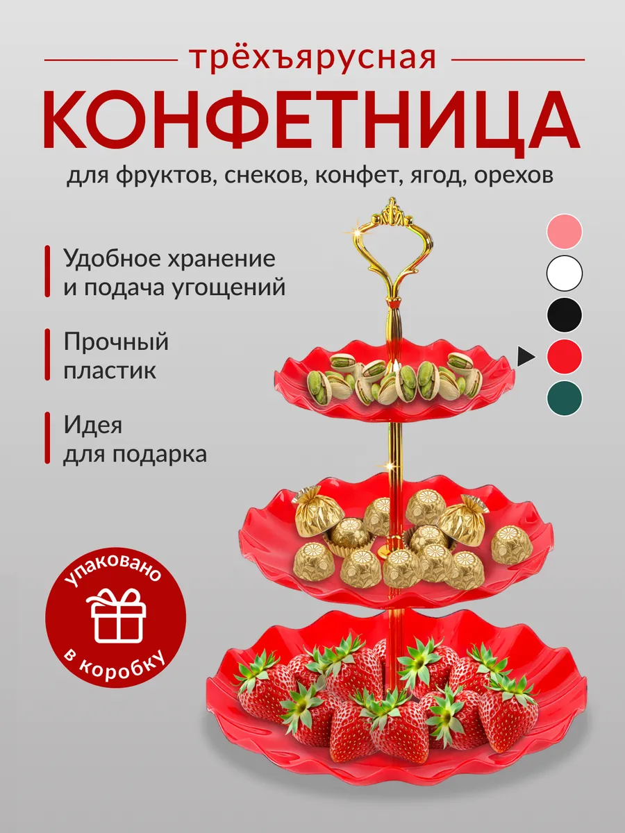 Конфетница красная этажерка трёхъярусная фруктовница