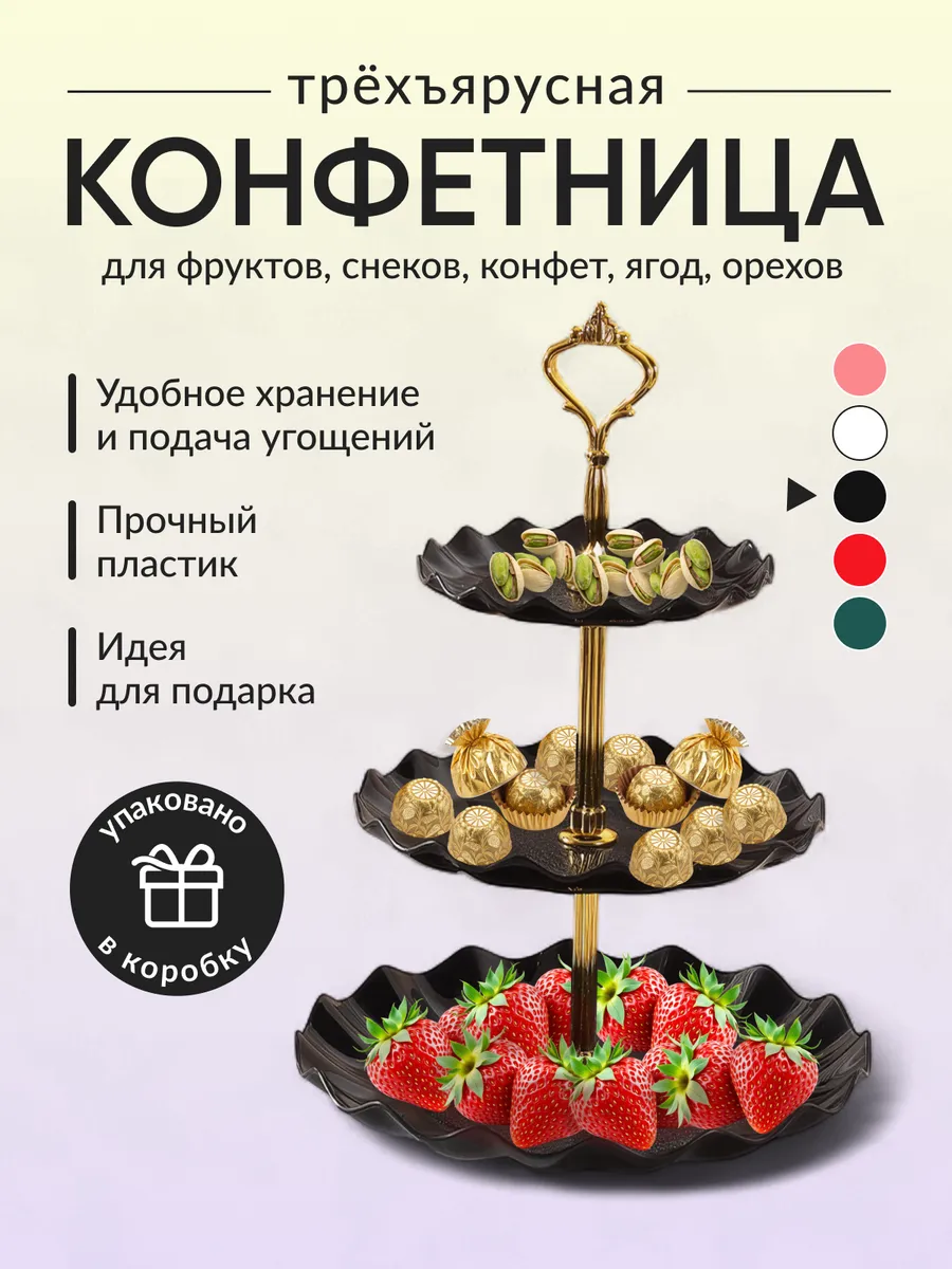 Конфетница чёрная этажерка трёхъярусная фруктовница