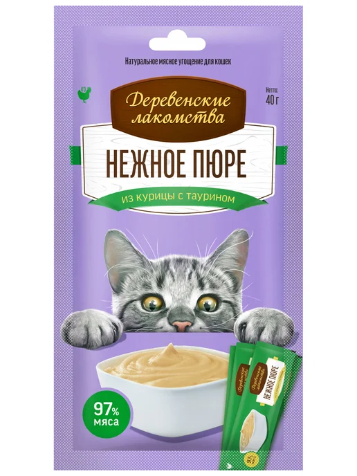 Деревенские лакомства Лакомство для кошек "Нежное пюре из курицы", 10 шт, 10 шт, фото 2