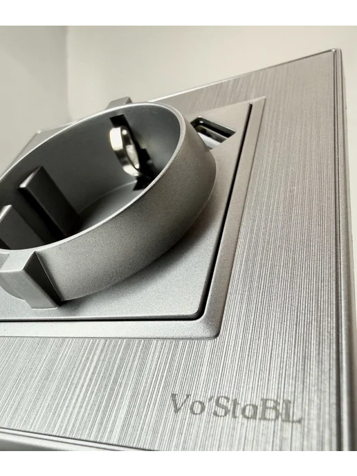 Vo'StaBL Розетка одиночная с usb(юсб) серая заземлением, серый, фото 7