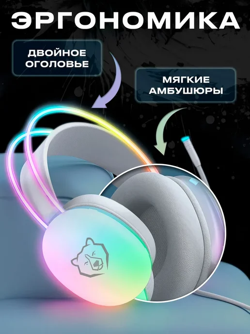 URZUS Наушники проводные игровые с микрофоном для ПК UR-5524112, белый, фото 3