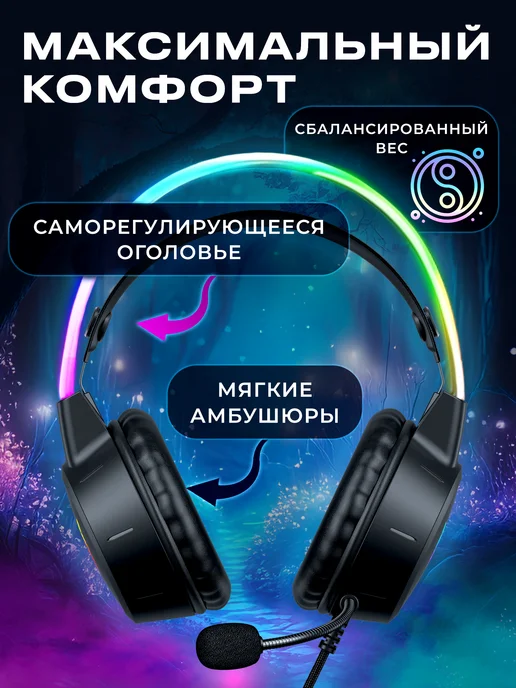 URZUS Наушники проводные игровые с микрофоном для ПК UR-5524111, вариант, фото 2