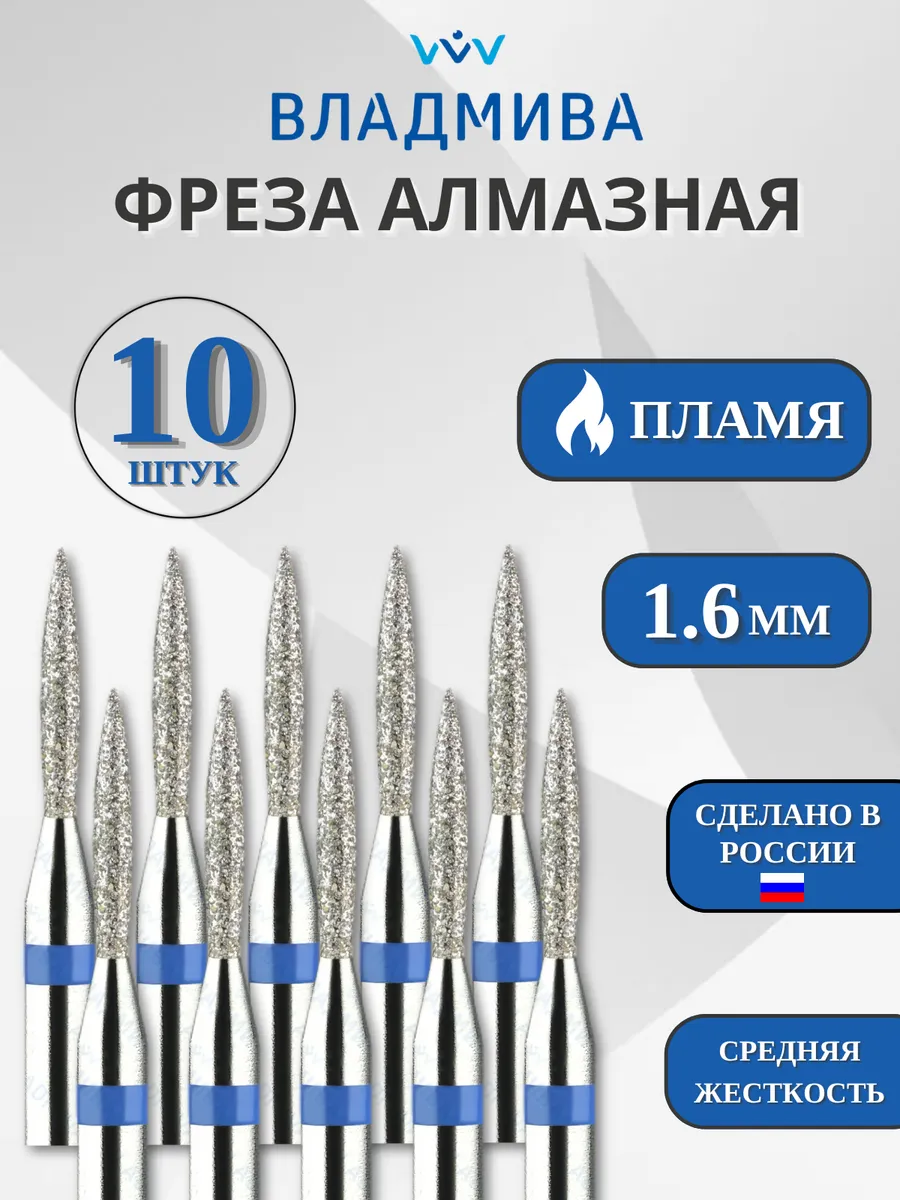 Фрезы для маникюра пламя острое, 1,6 мм, синяя