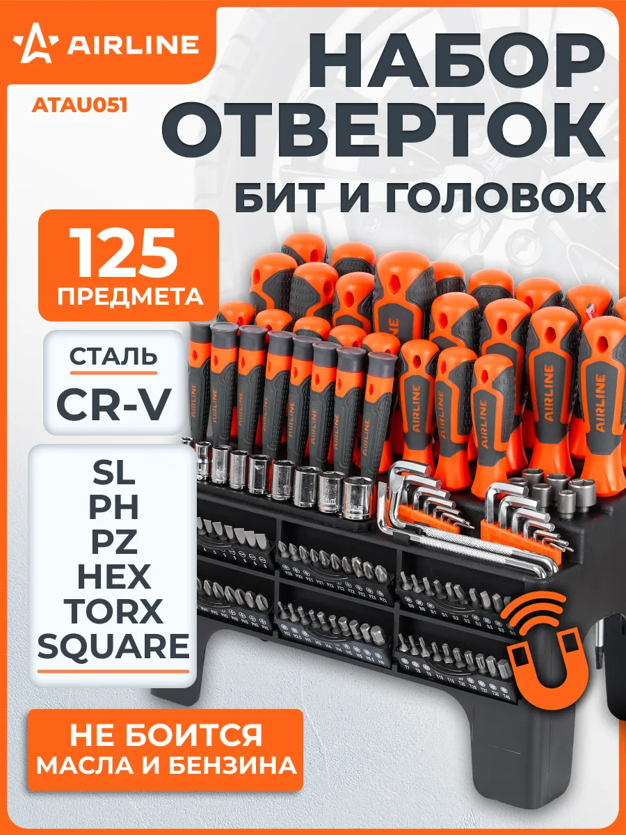 Набор отвёрток, бит 125 пр. (SL, PH, PZ, HEX, TORX, SQUARE)