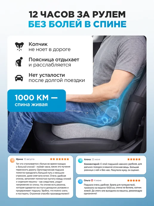 MedHome Ортопедическая подушка на стул со спинкой копчик, поясница, черный, фото 4