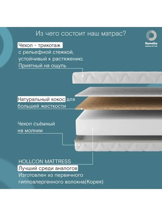 Беспружинный матрас для новорожденных 120х60х12см с кокосом, белый, фото 2