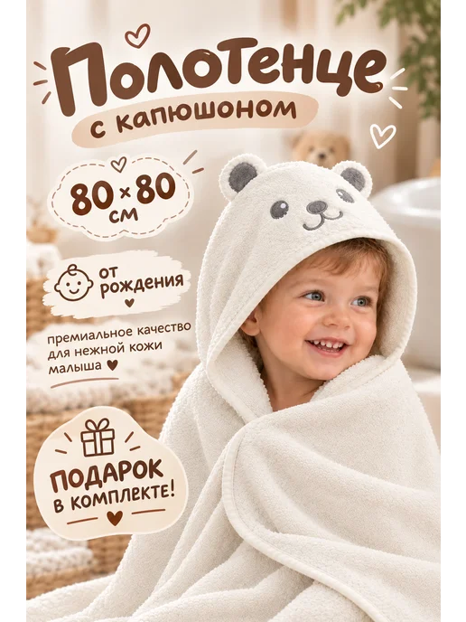 shop_R&M Полотенце уголок для новорожденного с капюшоном махровое, белый