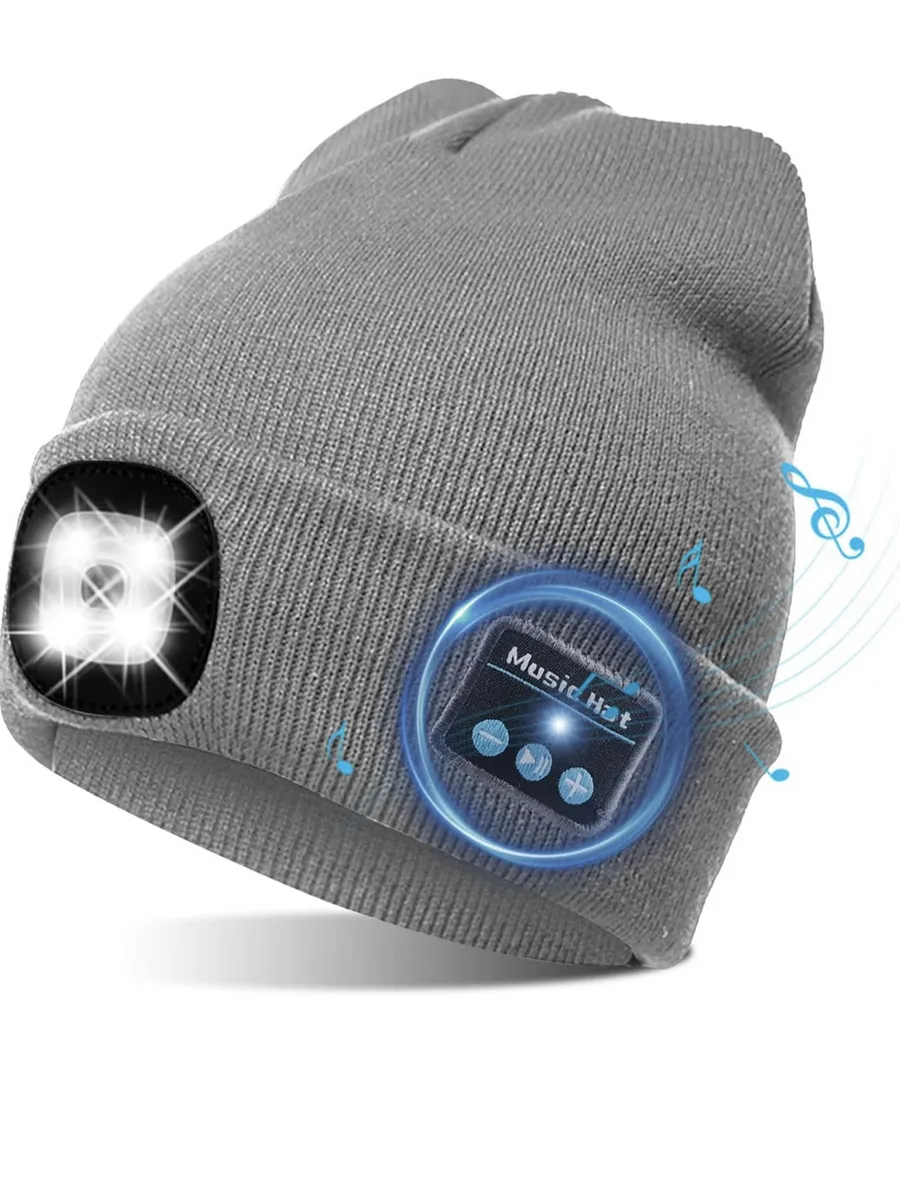 Шапка с фонариком и Bluetooth наушниками