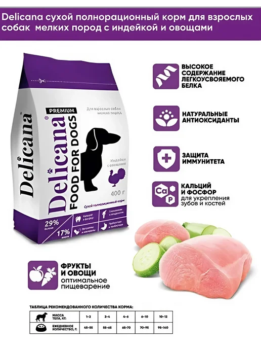 Сухой корм Delicana Гр. для собак, мелкие, индейка, 0,4 кг, фото 2