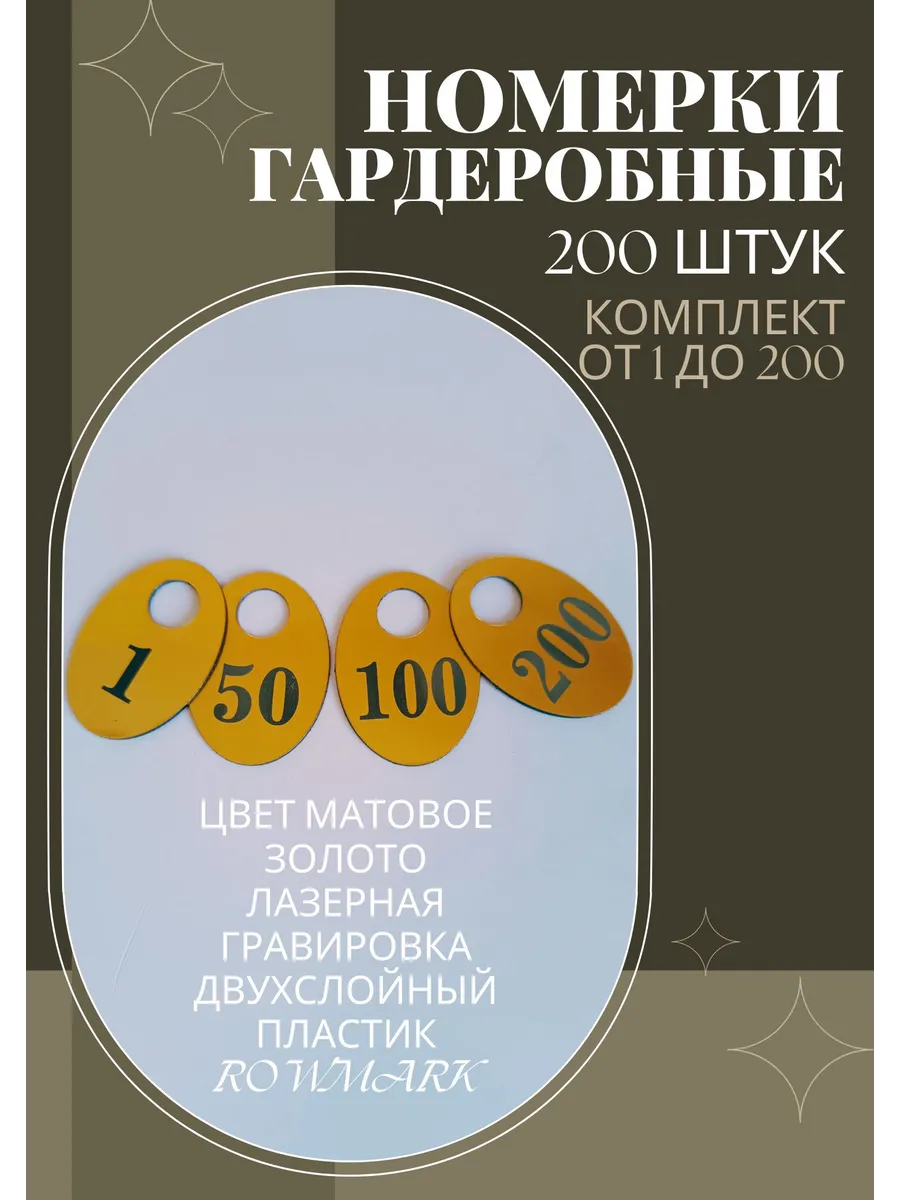 Гардеробные номерки 1-200 золото