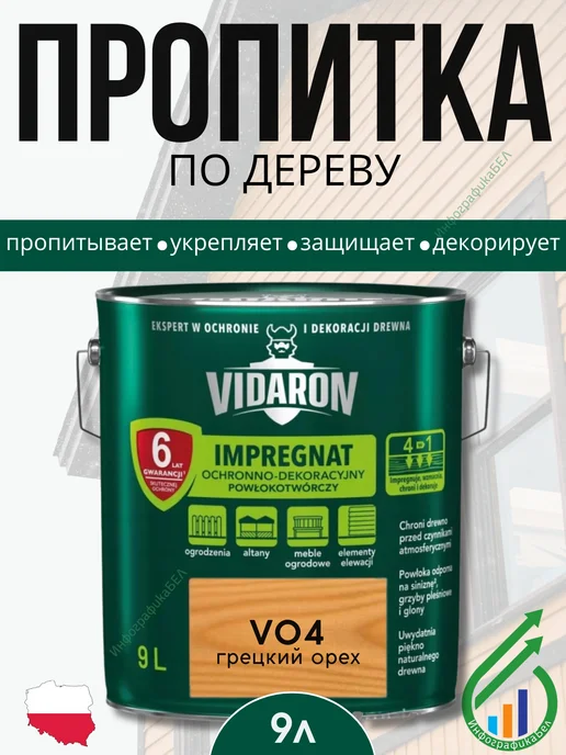 Vidaron Пропитка для дерева Видарон V04 грецкий орех 2,5л, 9 л