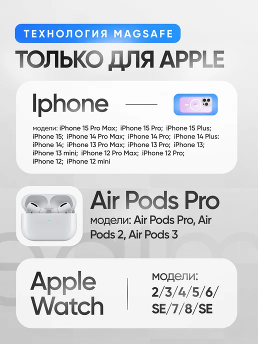 MIPRO Беспроводная зарядка для iPhone MagSafe 3в1, черный, фото 3